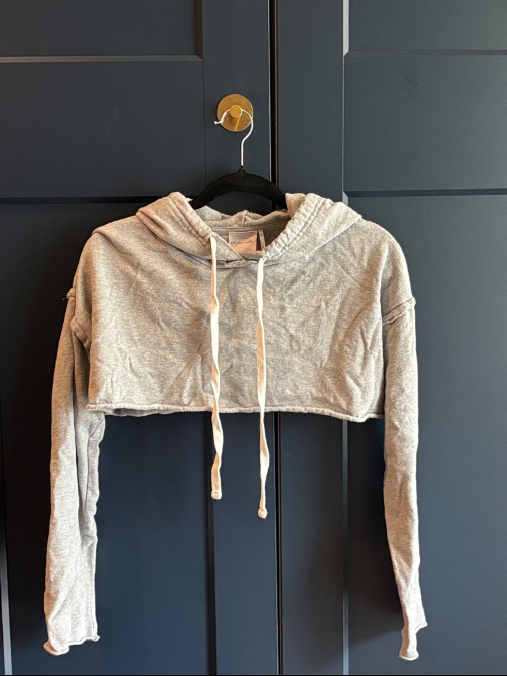 Extra Cropped Light Gray Hoodie with Drawstrings